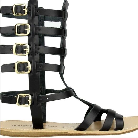 Black Leather Gladiator Sandals by Naughty Monkey NEW - Picture 2 of 4